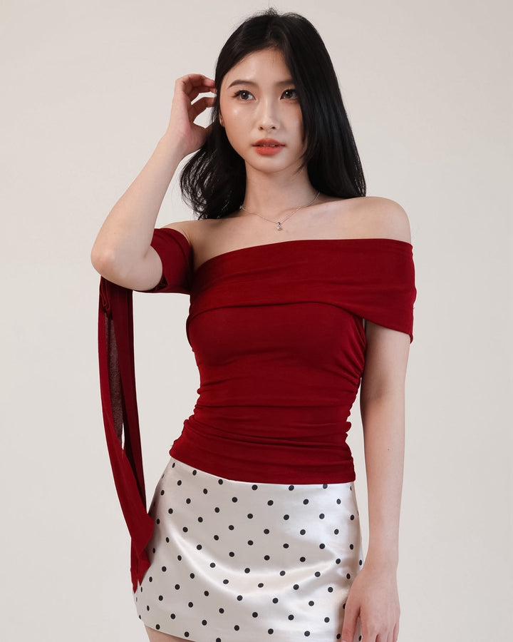 French Drape Off-shoulder in Red