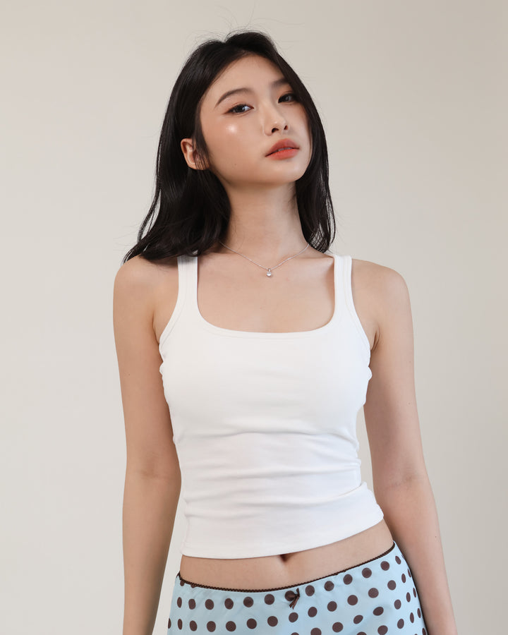 U-Neck Padded Tank Top in White