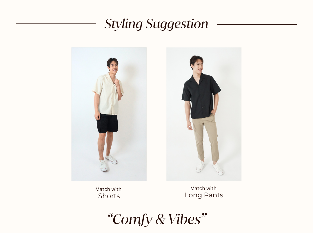 Holiday Cuban Shirt styled with shorts and long pants.
