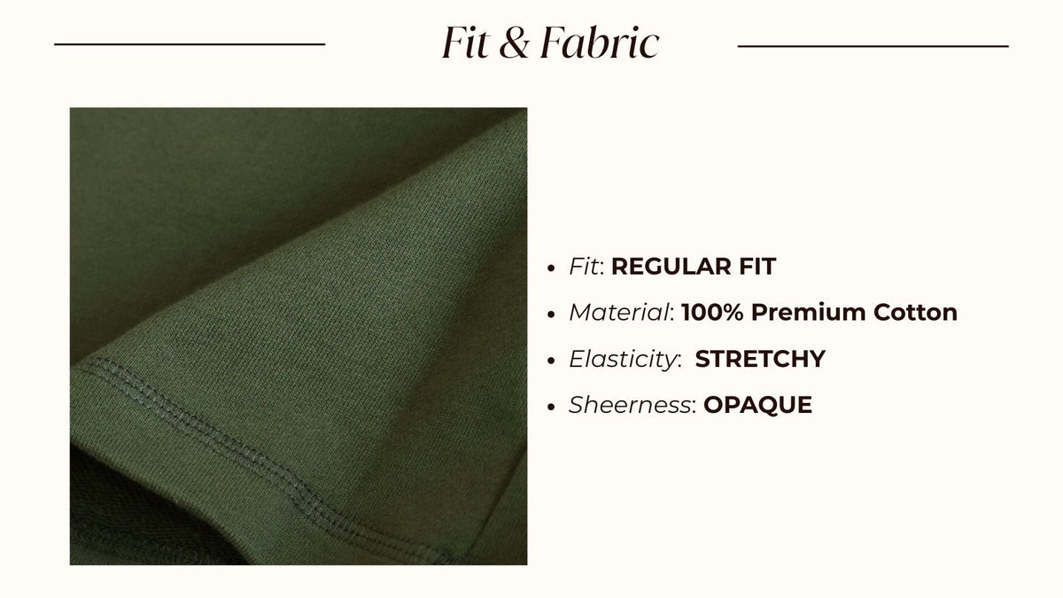 Heavyweight Cotton Shorts fabric close-up with regular fit, 100% premium cotton, stretch and opacity details.