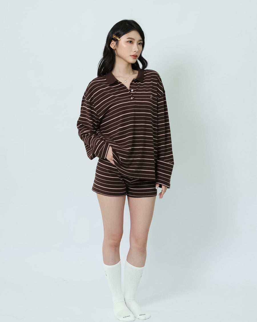 Meltstripe Long Sleeve Polo styled with the matching lounge shorts
