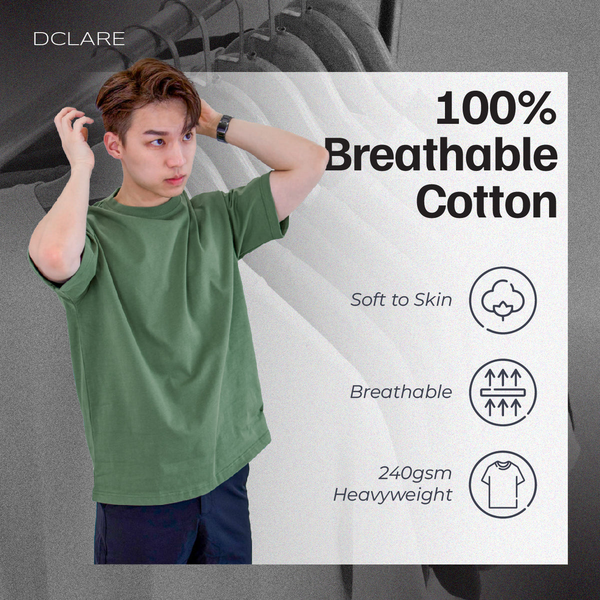 Oversized T 100% cotton fabric, soft to skin and 240 gsm heavyweight