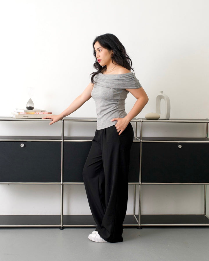 Off Shoulder Stretchy Top in Light Grey