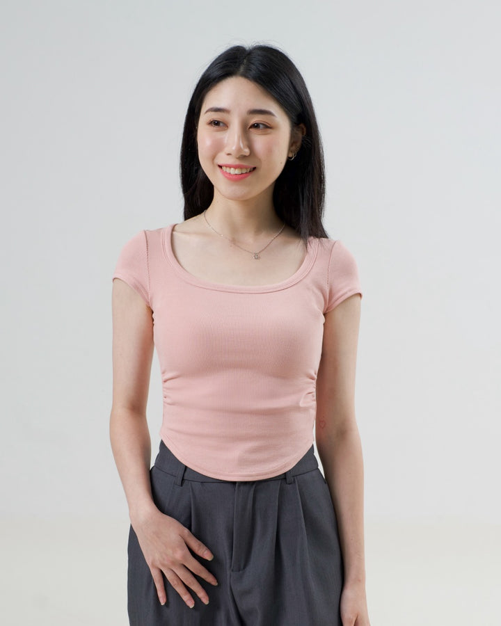 Sculpted Scoop Neck T in Pale Pink