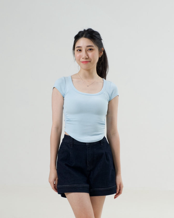 Sculpted Scoop Neck T in Baby Blue