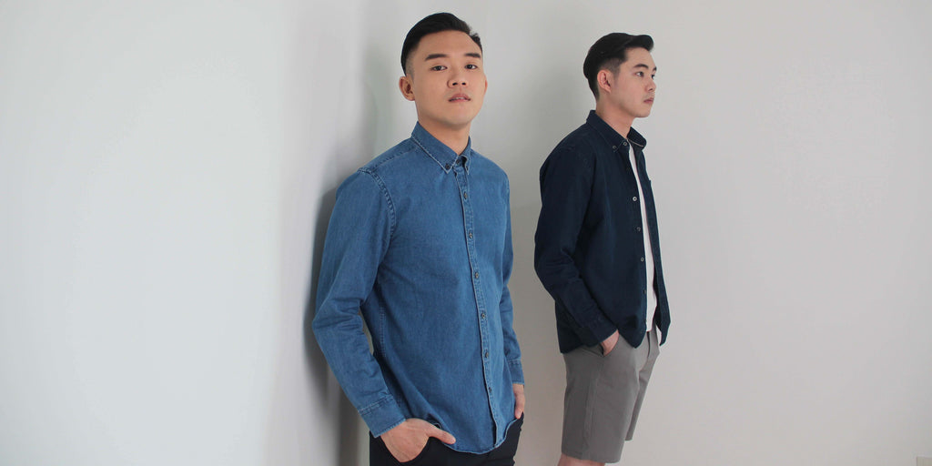 Denim shirt worn in two ways. Classic Blue or Dark Blue.