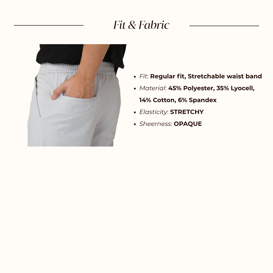 Ice Ankle Pants fit and fabric: 45% Polyester, 35% Lyocell, 14% Cotton, 6% Spandex