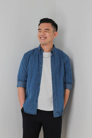 Men's Denim Shirt Classic Blue wears as Outer